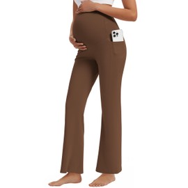 M MOTEEPI Maternity Pants with Pockets 29" Over Belly Dress Yoga Pants Stretchy Pregnancy Wide Leg Work Slack Maternity Clothes Coffee Large