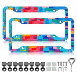 Paint Graffiti License Plate Frame - 2PCS Colorful Paint Graffiti Aluminum Metal License Plate Holder, Rust-Proof Waterproof Car Decorative Tag Frames for Standard Us 12x6 Inch