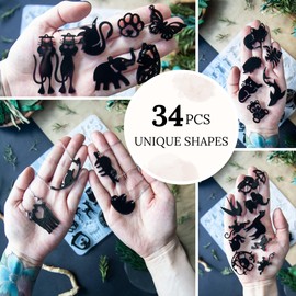 KOTEDUA Keychain Resin Molds Silicon Animals 34pcs UV Resin Jewelry Mold, Epoxy Resin Molds for Keychain Pendant Jewelry Making Molds for Epoxy Resin Earring Mold, Earrings, Necklace