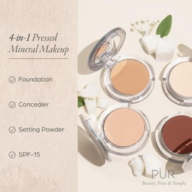 Pur Cosmetics PUR Beauty 4-in-1 Pressed Mineral Makeup Powder Foundation with SPF 15 - Concealer & Finishing Compact Pressed Powder for Face - Buildable Medium to Full Coverage Foundation Powder (Vanilla)