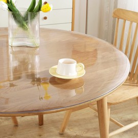Royhom Clear Round Table Cover Protector 2mm Thick, Dia. 40 Inch Round Clear Table Protector for Dining Room Table, Waterproof Plastic Tablecloth, Easy to Clean PVC Desk Mat for Kitchen, Coffee Table
