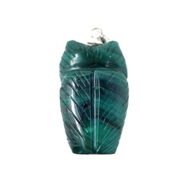 Inmaculada Romero IR Colgante Plata Ley 925m Unisex 24 mm. Piedra Malaquita Natural Forma Buho Detalles Traseros, Sterling Silver, Malachite