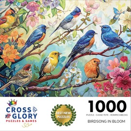 Cross & Glory - Birdsong in Bloom - 1000 Piece Jigsaw Puzzle for Adults | Audubon Birds | Perfect for Nature Lovers