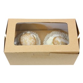 Emartbuy Kraft Bakery 12 x Cupcake / Muffin Party Boxes with Clear Window Cardboard Insert for 2 Cupcakes
