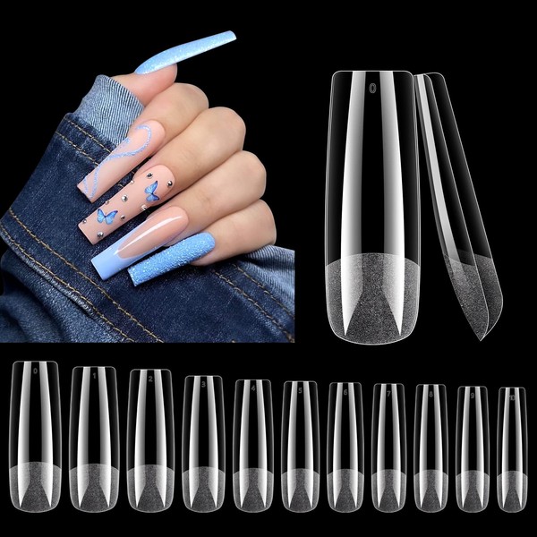 Deciniee Transparent Nail Tips, 550 Pieces Nail Tips for Gel Nails, Acrylic Extensions, 11 Sizes, Square False Nail Tips, Professional Nail Extension Set for DIY Nail Design