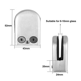 QitinDasen 6 Pieces 8～10 mm (M Size) Glass Clamps, 304 Stainless Steel Glass Clip Clamp, Adjustable Glass Clamp Bracket Flat Back, for Staircase Balustrade Handrail (Silver)