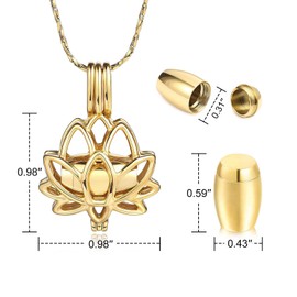 INBLUE Lotus Flower Ashes Pendant with Mini Urn Locket Necklace for Women Customized Text Cremation Jewelry for Ashes Memorial Keepsakes for Ashes of Loved One (02 - Gold)