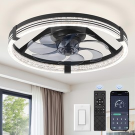 ZMISHIBO Low Profile Ceiling Fans with Lights, Flush Mount Modern Ceiling Fan and Remote Control, 20" LED Ceiling Fans, Stepless Dimmable 3 Colors and 6 Speeds