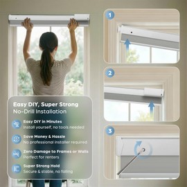 No Drill Motorized Cellular Shades with Remote, Grey 35" W x 64" H