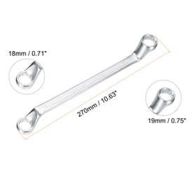 sourcing map Offset Extra Long Box End Wrench 18 x 19 mm Metric 12 Point 75 Degree Offset Double End Box Ratcheting Wrench CR-V Polished Long Spanner Tools for Repairs