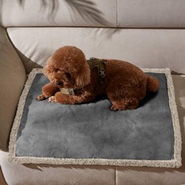 Waterproof Dog Blanket, Pet Pee Proof Fleece Sherpa Throw Blanket for Sofa Couch Bed Protection, Washable Reversible Furniture Protector Cover 75 x 65 cm Gray/Taupe