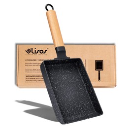 LISOS Ceramic Coating Square Frying pan, Japanese Tamagoyaki Omelette Small Skillet, Non-stick Rectangle Egg Roll Pan with Wood Handle (Black)