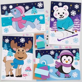 Baker Ross FC284 Decorazioni Immagini da Colorare Bosco Invernale - Confezione da 10, Immagini in Feltro, Set Artigianale per Bambini da Decorare e da Esporre