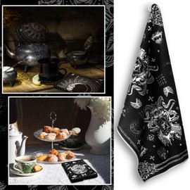 Bencailor 6 Pcs Gothic Kitchen Towels Ghost Skull Skeleton Star Moon Hand Towels 15.7 x 23.6 Decorative Absorbent Tea Towels for Bathroom Kitchen Cotton Linen Gothic Decor for Cooking Baking Cleaning