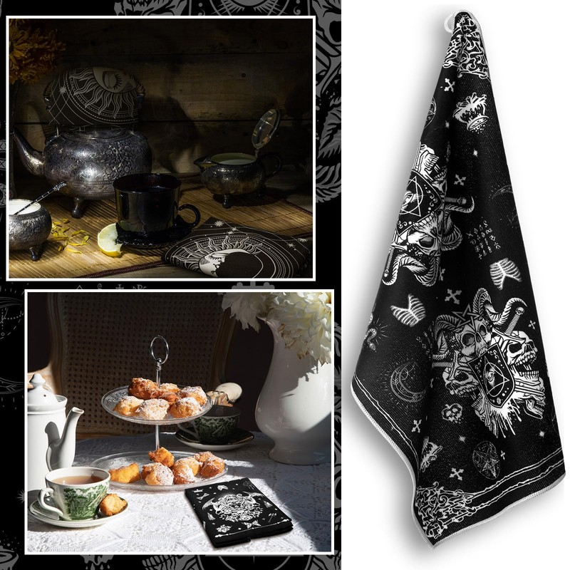 Bencailor 6 Pcs Gothic Kitchen Towels Ghost Skull Skeleton Star