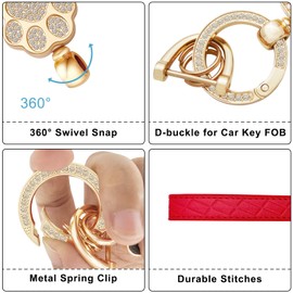 OHKYOOT Wristlet Keychain,Wrist Keychain,Key Wristlet Car Key Chain Cat Lover Gifts for Women Men (Red)