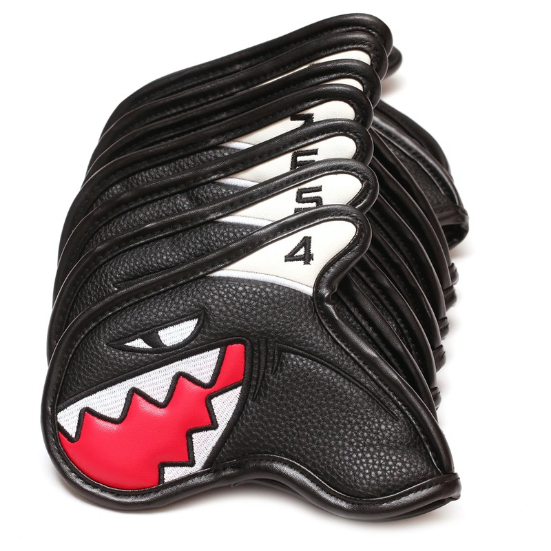 SHABIER Black 9pcs Golf Iron Head Covers Magnic Closure with
