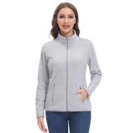 COZZIPLUS Women Zip Up Sweater Jacket with Fleece Interior, Warm Knitted Fleece Jacket with Pockets, Stand Collar - Grey Melange, Medium