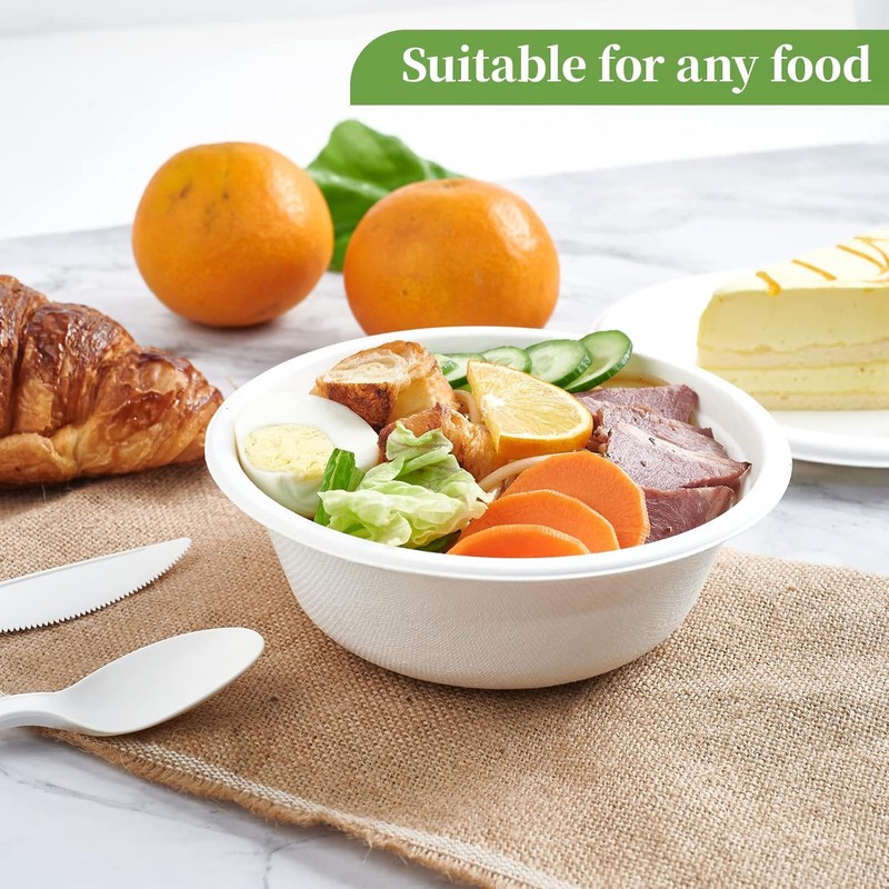 50 Pack Strong Paper Bowls – 340ml Disposable Compostable Bagasse