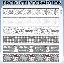 6 Rolls 30 Yard Winter Wired Ribbon 2 Inch Snowflake Snowman Ribbon Winter Swirl Burlap Wonderland Gift Wrapping Thread for Tree Topper Wreath DIY Craft Bow Decor(Snowflake,Grey, White)