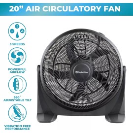 Comfort Zone 20" High Velocity 3-Speed Floor Fan with 180 Degree Adjustable Tilt