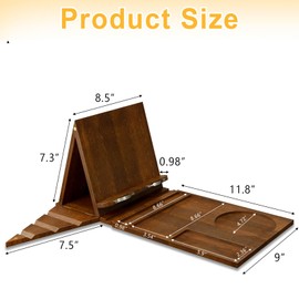 Bamboo Book Stand Holder for Reading Rest, Book Rest,oldable Book Valet Stand with Cup, Glasses, Pen Phone Holder & Page Clips for Nightstand, Bedroom, Kitchen, Gifts for Book Lovers