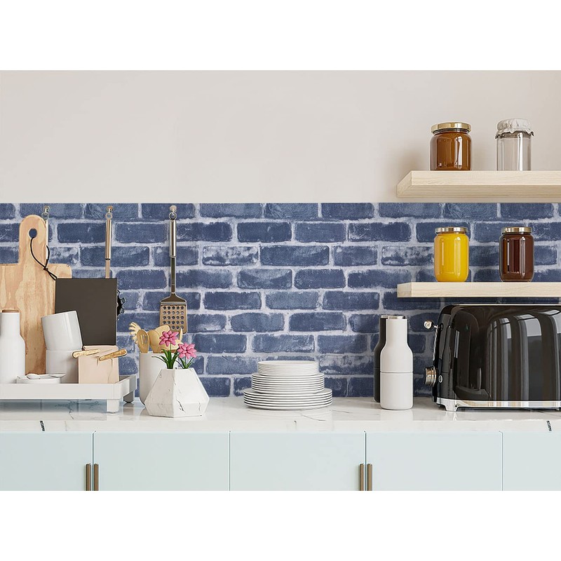 Timeet Blue Brick Wallpaper Peel and Stick Wallpaper 17.7" x