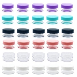 30 Pcs Sample Containers, 10 Gram Mini Sample Jars for Cosmetic, Eye shadow, Multi color Lid