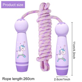 Children's Skipping Rope - Adjustable Rope Skipping Children 260 cm with Cartoon Wooden Handle, Rainbow Jumping Rope, Fitness & Bone Development for Children from 4 Years, Workout Gift for Boys and