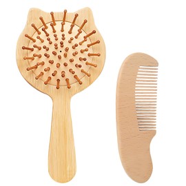 Children's Hair Brush, Baby Hair Brush, Hair Brush, No Pulling, Brush, Hair, Children, Girls, Hair Detangling Brush, Dry and Wet Hair, Hair Brush, Wooden Cat