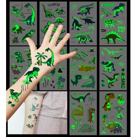 Deen Dino Tattoo Children, Luminous Dinosaur Tattoo Boys, Temporary Tattoos Set, 10 Sheets, Luminous Dinosaur Tattoos, Children's Stickers for Children's Party Games, Children's Birthday Party Bags