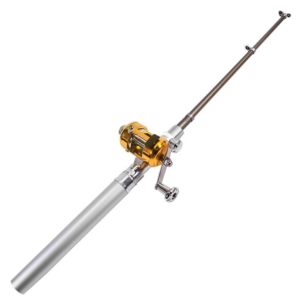 DIGIFLEX Silver Mini Pocket Fishing Rod Pole & Golden Reel Pen