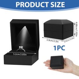 LEIBOCHAO Ring Box, Ring Box with Internal LED Lighting, Ring Box Gift Boxes Made of Black Velvet, Ring Box for Wedding, Anniversary, Engagement, Marriage Proposal (Black)