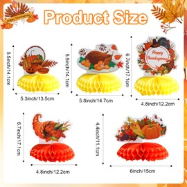Thanksgiving Fall Decorations 5 Sets Thanksgiving Honeycomb Centerpieces for Home Office Dinner Tables Turkey Pumpkin Party Favors Supplies Kits Holiday Festival 3D Honeycomb Banner Autumn Decor