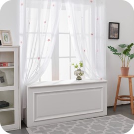 Deconovo Curtain with eyelets, transparent curtains, living room decorative curtain for bedroom, curtain scarf, 280 x 140 cm (height x width), pink, set of 2