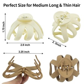 5 Pieces Matte Octopus Hair Claw Clips Medium Strong Grip Non-Slip Neutral Matte Spider Octopus Jumbo Hair Clip for Women