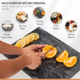 Kitchen Marble Stone Cutting Board - Marble Cutting & Charcuterie Board of 16 x 12 x 0.6 Inches, Non Slip Scratch Resistant Pastry Tray, Rectangular Serving & Chopping Slab for Countertop - Black