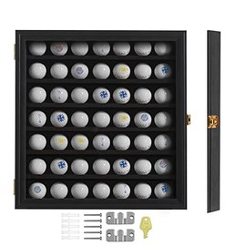 KCRasan 49 Golf Ball Display Case Lockable - Golf Ball Holder Gift for Golf Enthusiasts - Golf Ball Display Rack Cabinet for Wall Mount with 98% UV Protection Acrylic Glass Door Black