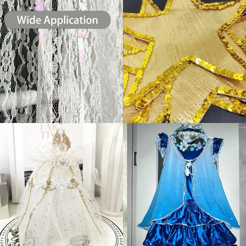 EZ Trims Flat Sequin Strip, 6mm String Metallic Sequin Strand,