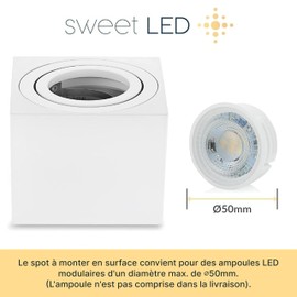 Sweet Led Ceiling spotlights, flat, surface-mounted spotlights, white, matt, surface-mounted spotlight, made of aluminium, swivelling, ceiling light, square, 230 V spotlights