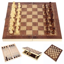 Chess Set,Folding Storage Wooden Chess Board Sets,17" Wooden Chess,3 in 1 Chess Board Game for Adults and Kids (Chess,Backgammon,Checkers)