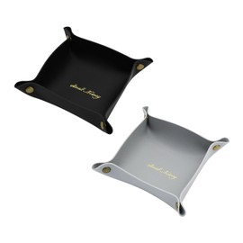 WisePoint Valet Tray 2 PCS, PU Leather Catchall Tray Foldable Bedside Vanity Tray for Men and Women, Stylish Small Tray for Living Room, Bedroom, Study Room, Office (black+gray)