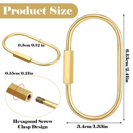 oruola 4pcs Brass Key Ring,Brass Screw Lock Keychain,Gold Key Ring,Brass Keychains,Gold Screw Lock Clip Key Ring Chain,Simple Style Heavy Duty Car Key Rings Organizer,Purse Charms for Handbags