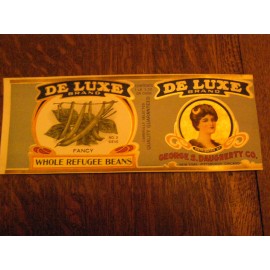 pair of refugee bean can labels from early 1900  beautiful for framing etc