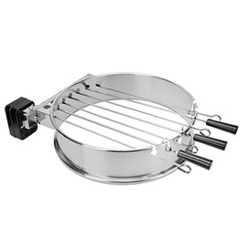 only fire Shish Kabob Skewers Set with Stainless Steel Ring, Automatic Rotating System with Motor for Weber 22 1/2 Inch Kettle and Other Similar Kettle Charcoal Grills