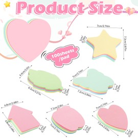 Candcamp 600 Sheets Sticky Notes Cute Notes 6 Shapes Bright Post Stickies Heart Butterfly Leaves Apple Pentagram Arrow Shape Self Sticky Notes for Office Home School Meeting Writing in Text Books