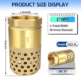 Brass Foot Valve 1 inch NPT Heavy Duty Spring Mesh Check Valve Female Connection One Way Foot Valves Backflow Preventer with Holes Strainer Filter for Well Jet Pumps (1'' NPT)