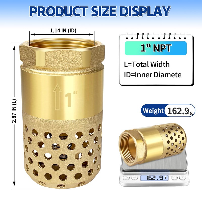Brass Foot Valve 1 inch NPT Heavy Duty Spring Mesh