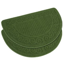 VANZAVANZU Kitchen Rugs, 2 Pack 31"x19" Kitchen Mats, Half Moon Round Kitchen Rugs Carpet, Designed in Latex Anti Skid Absorbent and Machine Washable for Kitchen Doorway Bathroom Floors (Dark Green)