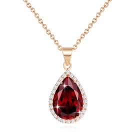 Sumonyo Diamond Teardrop Pendant Necklaces for Women Crystals Birthstone Costume Jewelry Gifts for Women，Gold Plated 17.92 + 1.97 inch Chain White Gold Plated Ruby red